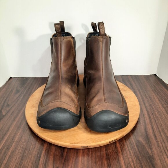 Keen Anchorage III Mens 12 Boots Dark Earth Mulch Leather Pull On Waterproof - Picture 2 of 10